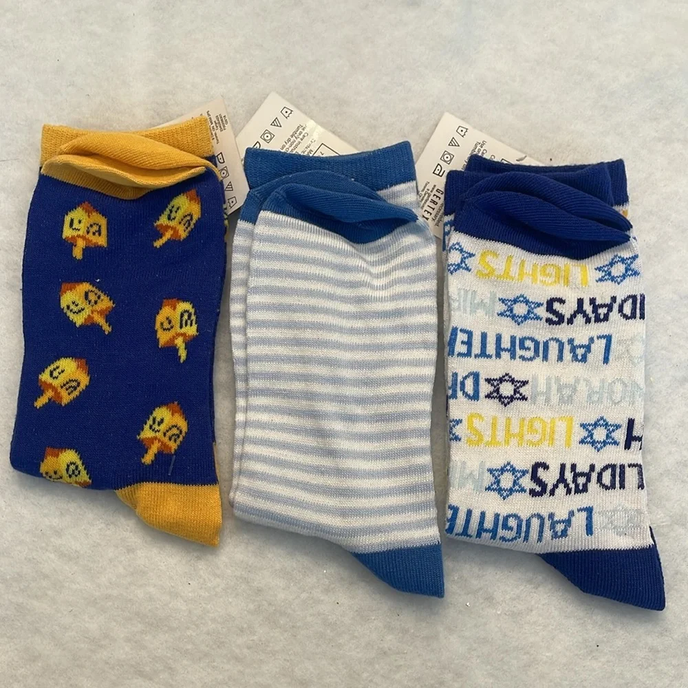 Blue and White Hanukkah Socks Set of three pairs nwt